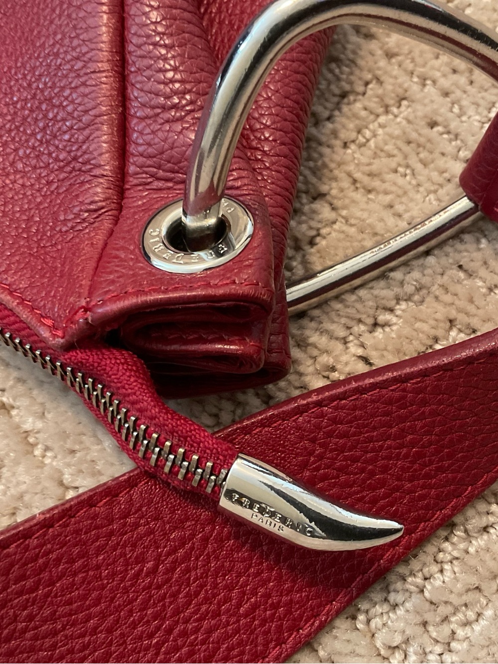 🇫🇷 Vintage Frederic T Paris Red Pebbled Leather Hobo Shoulder Bag Purse - Picture 6 of 11